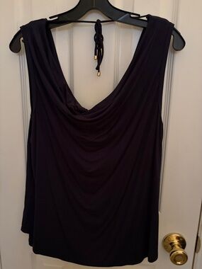 Trina Turk Navy Sleeveless Drape-Neck Tank